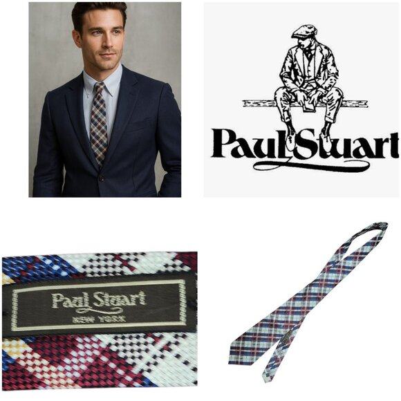 Paul Stuart 100% Silk (Men's)  Plaid  Multi-Color  Tie Hand Made  In The US - Picture 9 of 10